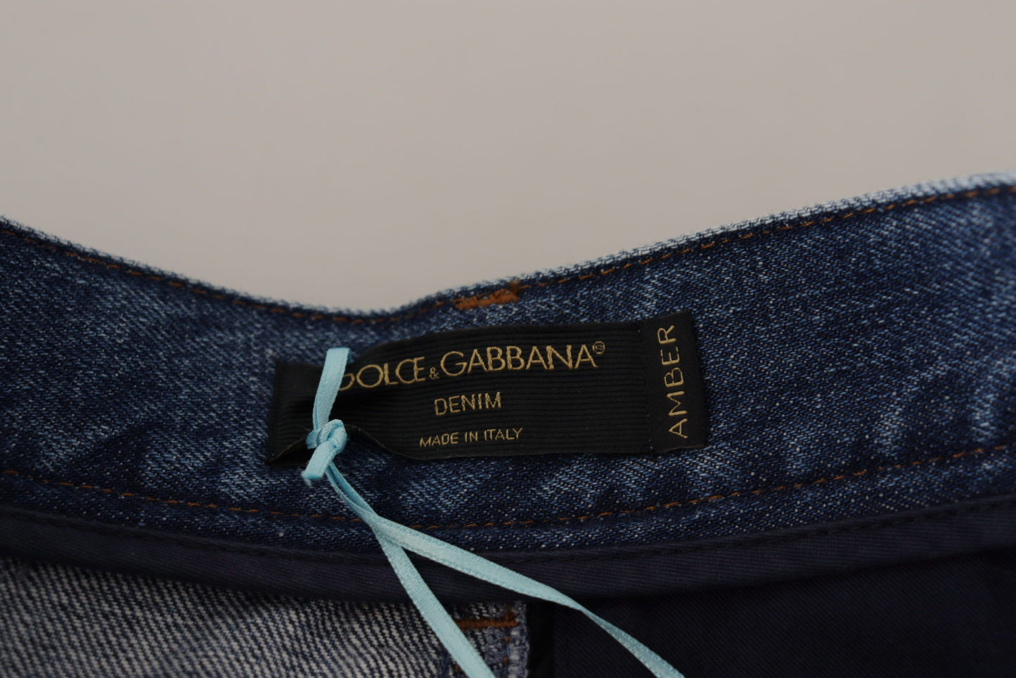Dolce &amp; Gabbana Blue Jeans Jacquard Majolica High Waist Hose