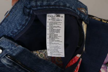 Dolce &amp; Gabbana Blue Jeans Jacquard Majolica High Waist Hose