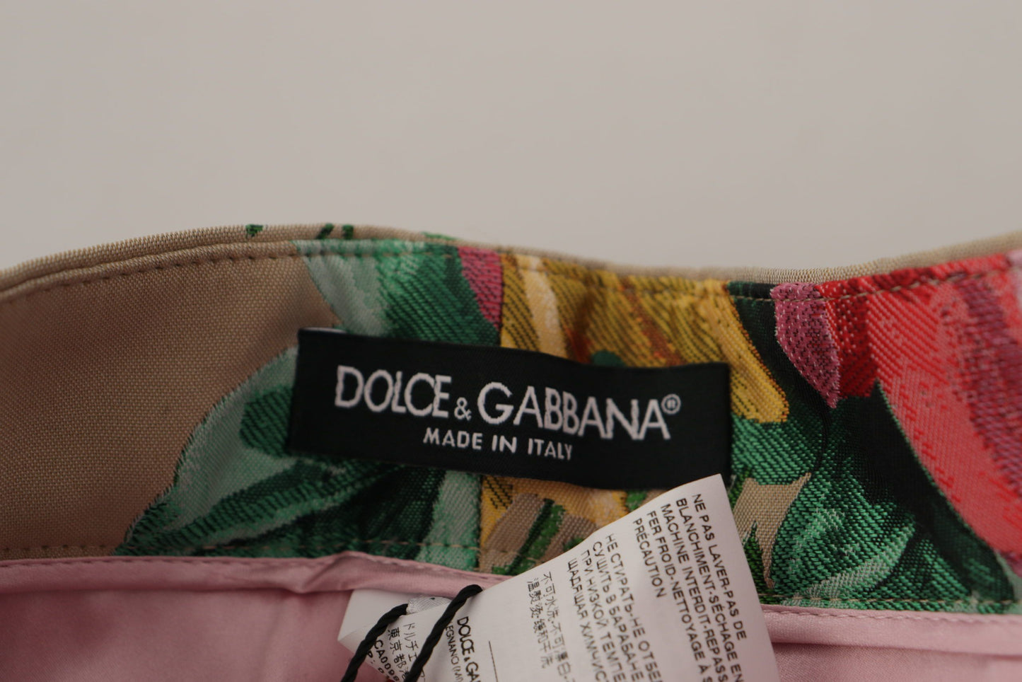 Dolce &amp; Gabbana – Beigefarbenes Kleid mit Blumenmuster und formeller Hose mit hoher Taille
