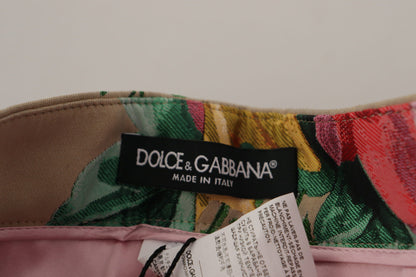 Dolce &amp; Gabbana – Beigefarbenes Kleid mit Blumenmuster und formeller Hose mit hoher Taille