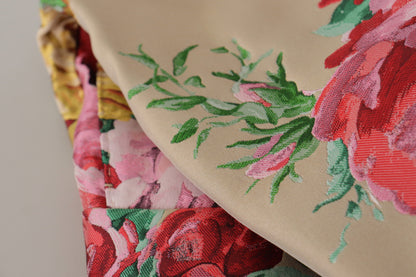 Dolce &amp; Gabbana – Beigefarbenes Kleid mit Blumenmuster und formeller Hose mit hoher Taille