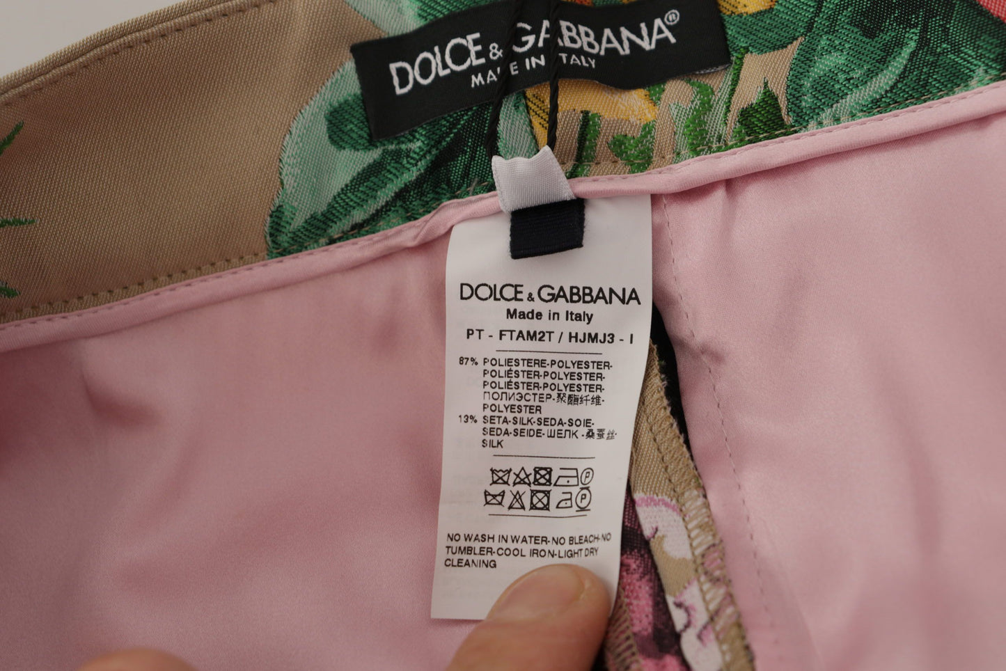 Dolce &amp; Gabbana – Beigefarbenes Kleid mit Blumenmuster und formeller Hose mit hoher Taille