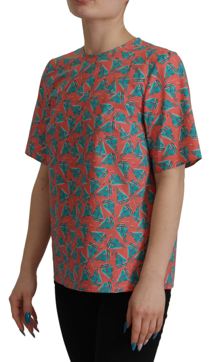 Dolce &amp; Gabbana – Rosa Baumwoll-T-Shirt mit Segelboot-Print