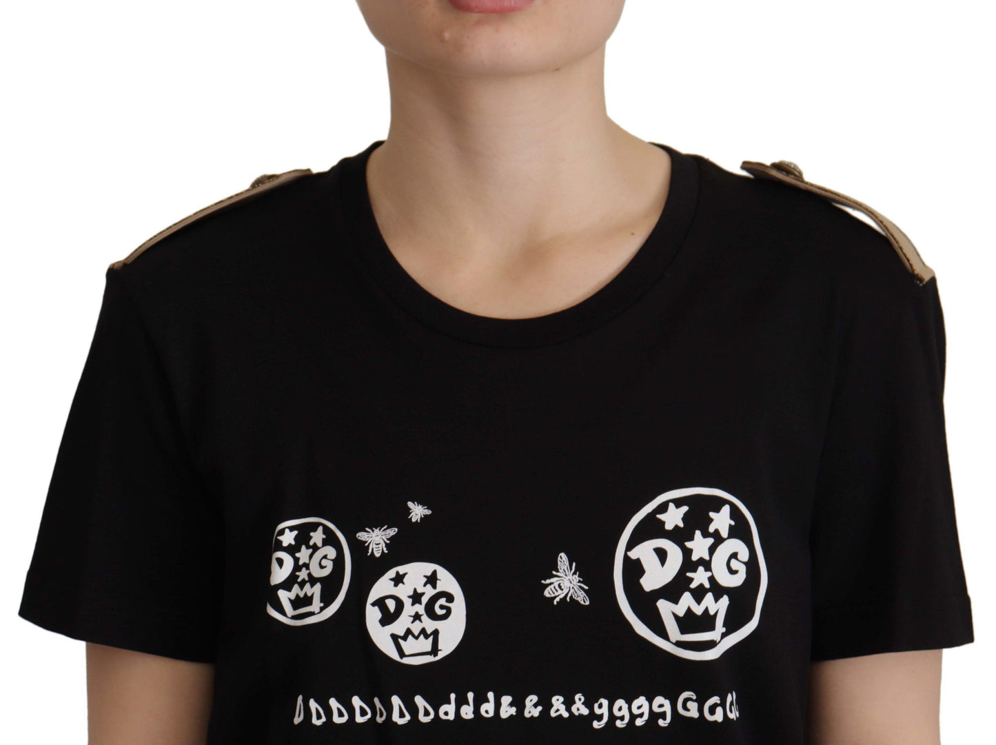 Dolce &amp; Gabbana Schwarzes Baumwoll-T-Shirt mit Rundhalsausschnitt und Logo-Motiv