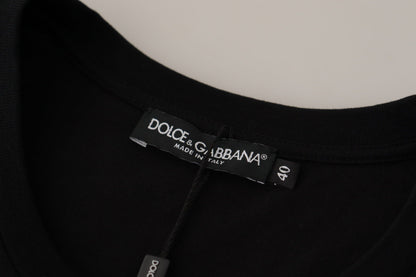 Dolce &amp; Gabbana Schwarzes Baumwoll-T-Shirt mit Rundhalsausschnitt und Logo-Motiv