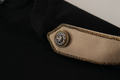 Dolce &amp; Gabbana Schwarzes Baumwoll-T-Shirt mit Rundhalsausschnitt und Logo-Motiv