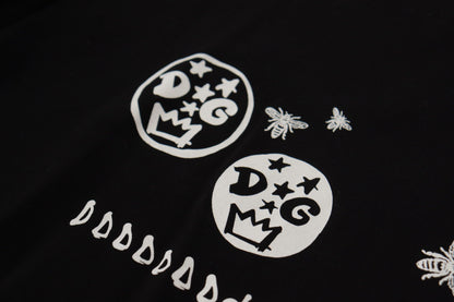 Dolce &amp; Gabbana Schwarzes Baumwoll-T-Shirt mit Rundhalsausschnitt und Logo-Motiv