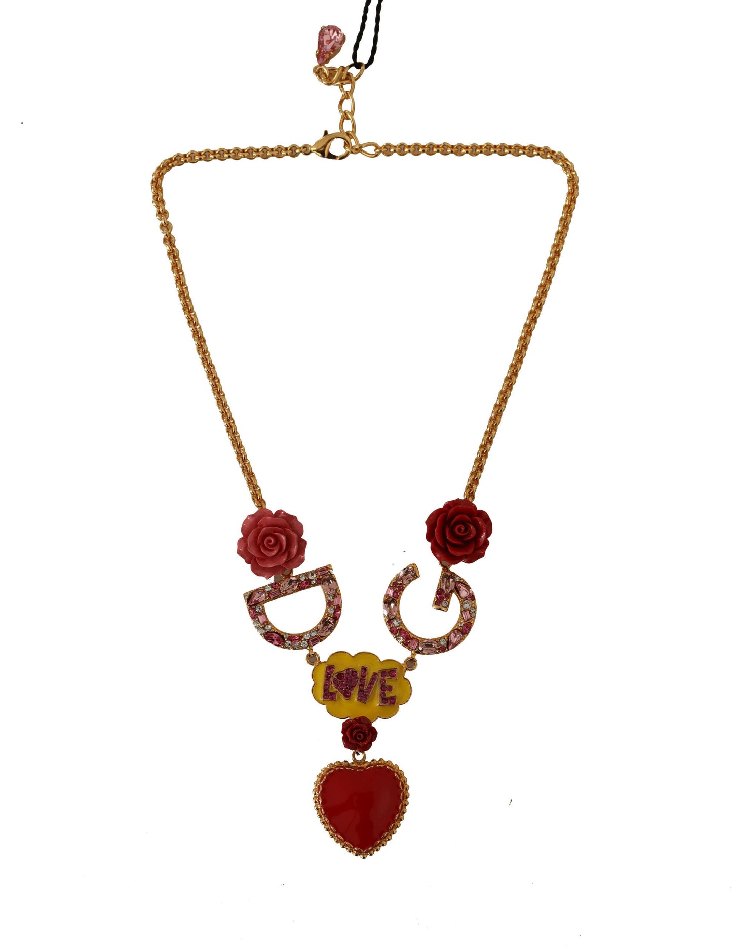 Dolce &amp; Gabbana Gold Rose Love Kristall Charm Kette Halskette