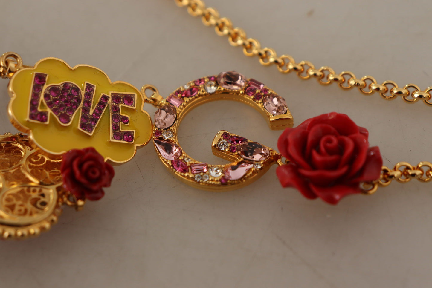 Dolce &amp; Gabbana Gold Rose Love Kristall Charm Kette Halskette
