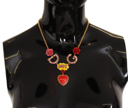 Dolce &amp; Gabbana Gold Rose Love Kristall Charm Kette Halskette