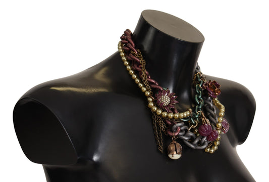 Dolce &amp; Gabbana – Statement-Halskette „Sicily“ aus goldenem Messing mit Blumen- und Kristallverzierung