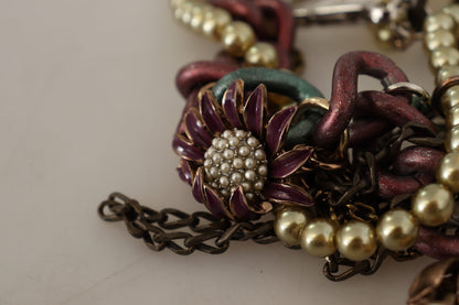 Dolce &amp; Gabbana – Statement-Halskette „Sicily“ aus goldenem Messing mit Blumen- und Kristallverzierung