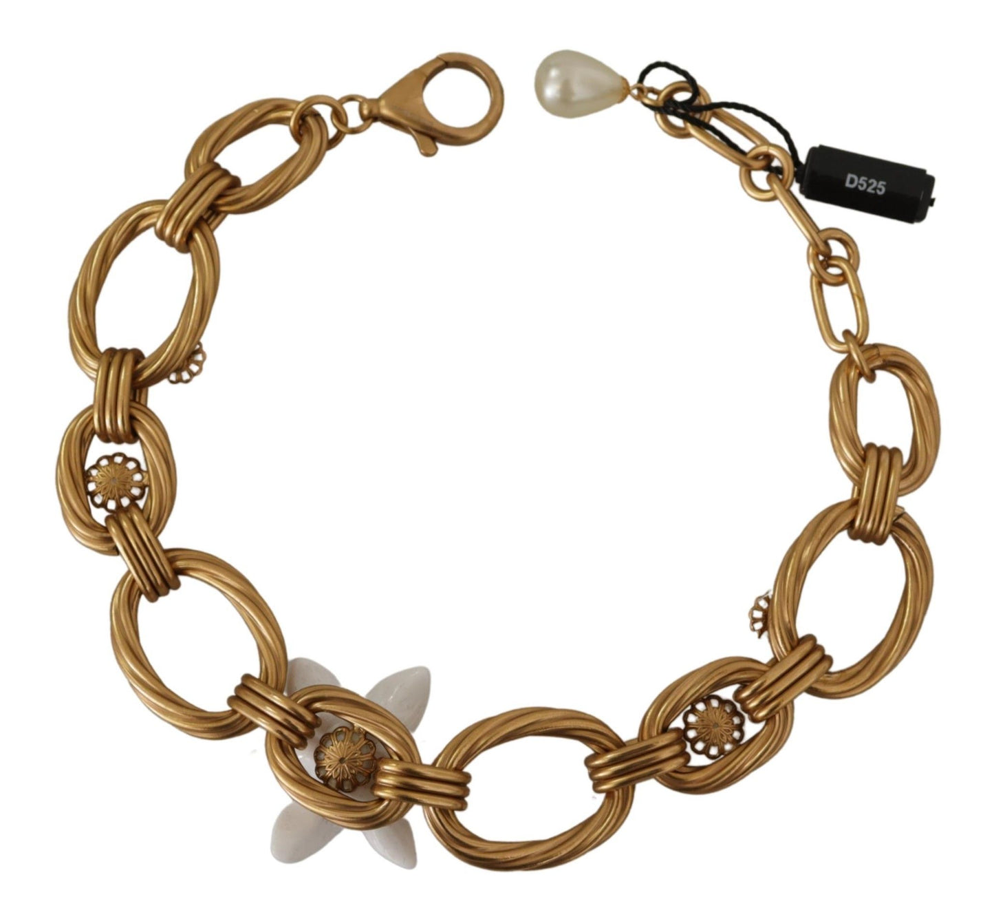 Dolce &amp; Gabbana – Statement-Halskette mit Blumenmuster und goldener weißer Lilie