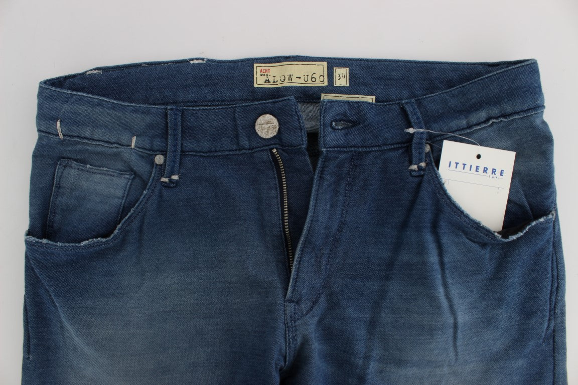 Acht Slim Fit Jeans aus Baumwollstretch in Blauwaschung