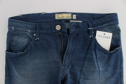 Acht Slim Fit Jeans aus Baumwollstretch in Blauwaschung
