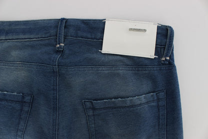 Acht Slim Fit Jeans aus Baumwollstretch in Blauwaschung