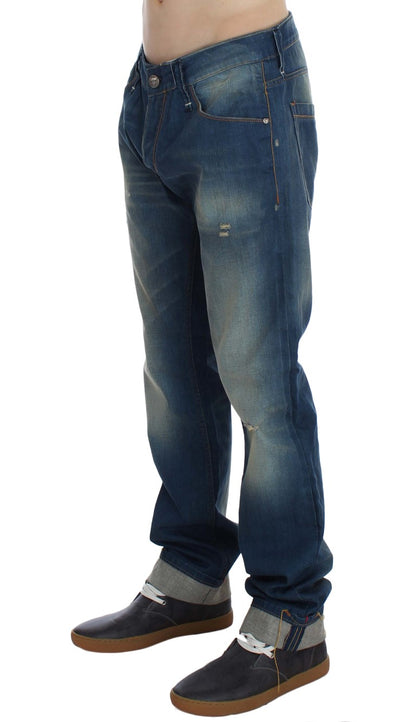 Acht Blue Wash Denim Baumwoll-Stretch-Bagging-Fit-Jeans