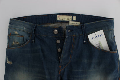 Acht Blue Wash Denim Baumwoll-Stretch-Bagging-Fit-Jeans