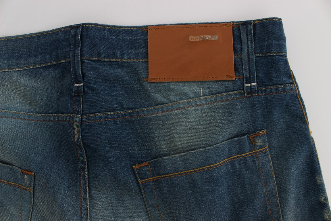 Acht Blue Wash Denim Baumwoll-Stretch-Bagging-Fit-Jeans