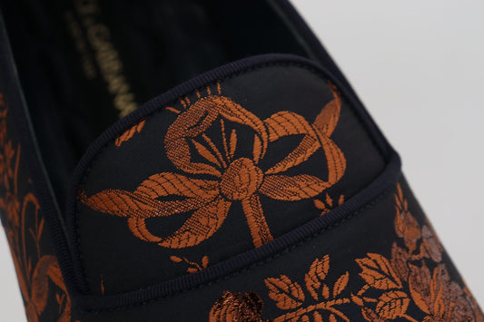 Dolce &amp; Gabbana – Hausschuhe mit Blumenmuster in Blau und Rostrot