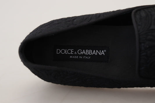 Dolce &amp; Gabbana – Schwarze Jacquard-Hausschuhe mit Blumenmuster, Halbschuhe