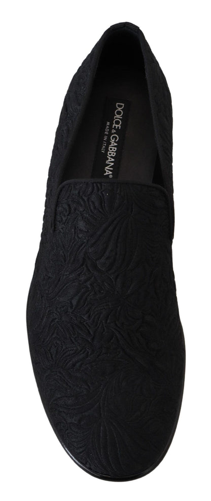 Dolce &amp; Gabbana – Schwarze Jacquard-Hausschuhe mit Blumenmuster, Halbschuhe