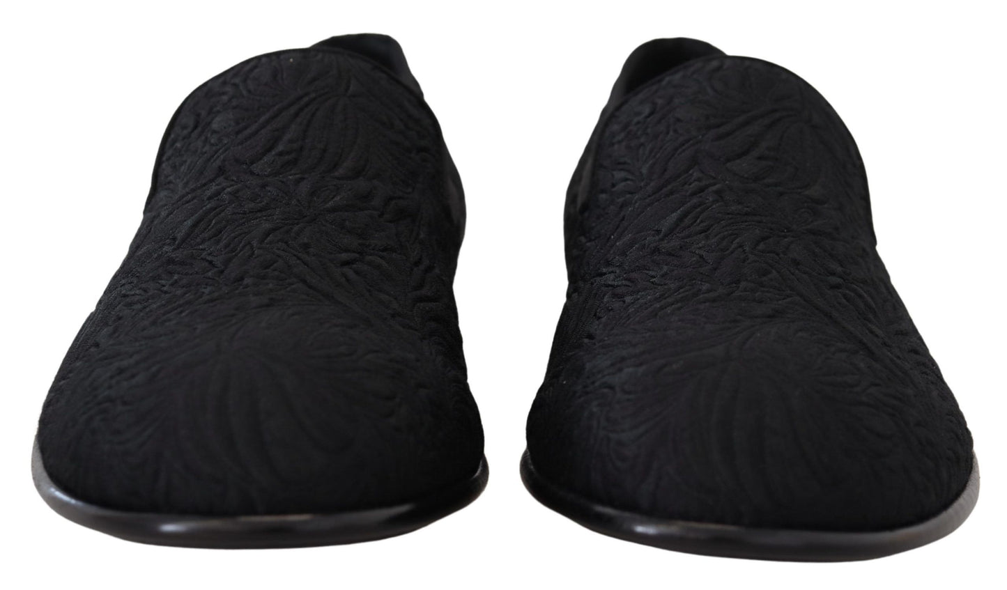 Dolce &amp; Gabbana – Schwarze Jacquard-Hausschuhe mit Blumenmuster, Halbschuhe