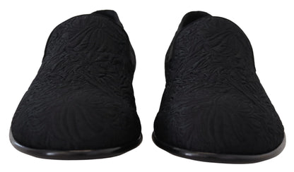 Dolce &amp; Gabbana – Schwarze Jacquard-Hausschuhe mit Blumenmuster, Halbschuhe
