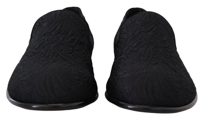 Dolce &amp; Gabbana – Schwarze Jacquard-Hausschuhe mit Blumenmuster, Halbschuhe