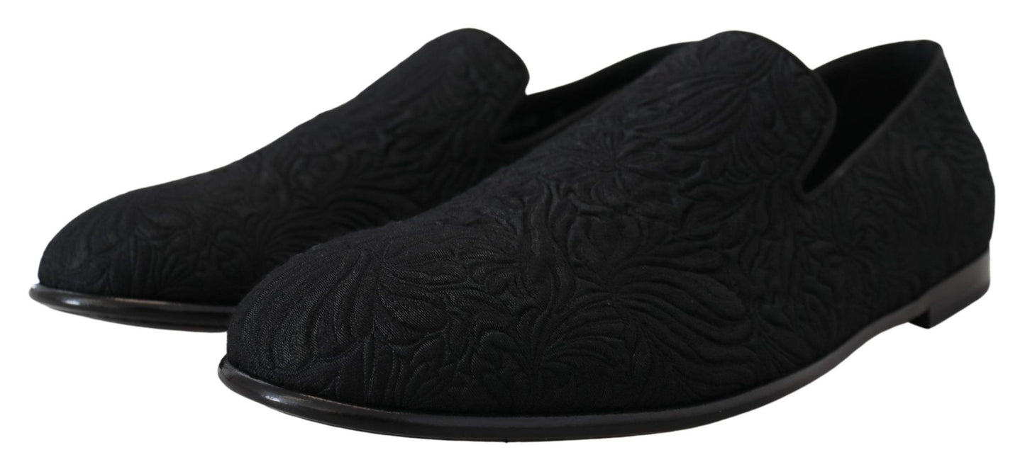 Dolce &amp; Gabbana – Schwarze Jacquard-Hausschuhe mit Blumenmuster, Halbschuhe