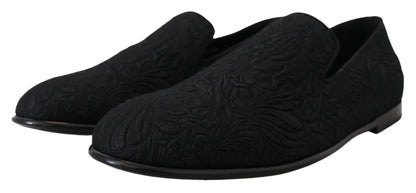 Dolce &amp; Gabbana – Schwarze Jacquard-Hausschuhe mit Blumenmuster, Halbschuhe