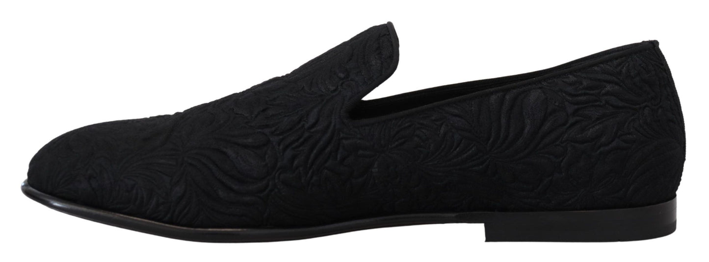 Dolce &amp; Gabbana – Schwarze Jacquard-Hausschuhe mit Blumenmuster, Halbschuhe