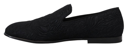 Dolce &amp; Gabbana – Schwarze Jacquard-Hausschuhe mit Blumenmuster, Halbschuhe