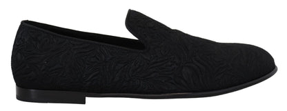 Dolce &amp; Gabbana – Schwarze Jacquard-Hausschuhe mit Blumenmuster, Halbschuhe