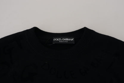 Dolce &amp; Gabbana – Schwarzer Pullover mit Rundhalsausschnitt aus Wolle mit Logomuster