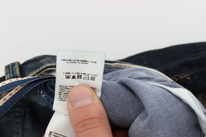 Acht Regular Straight Fit Jeans aus Baumwolle in blauer Waschung