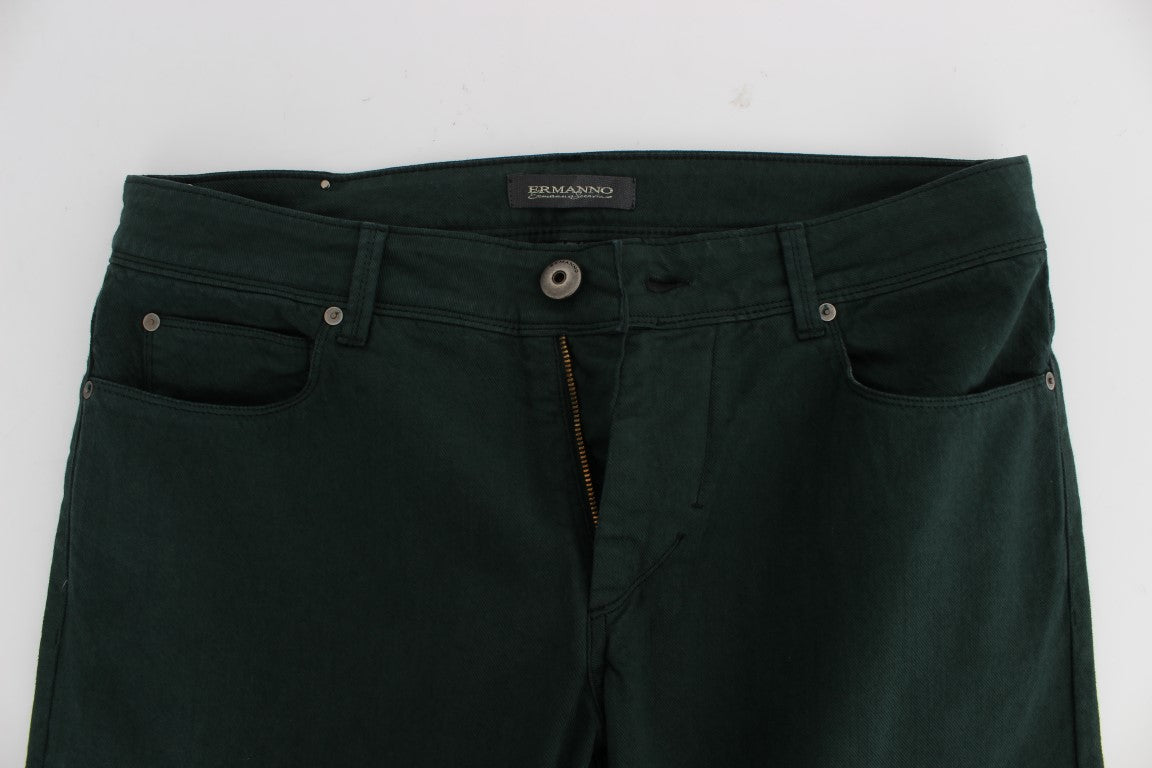Ermanno Scervino Grüne Baumwoll-Denim-Stretch-Jeans mit gerader Passform