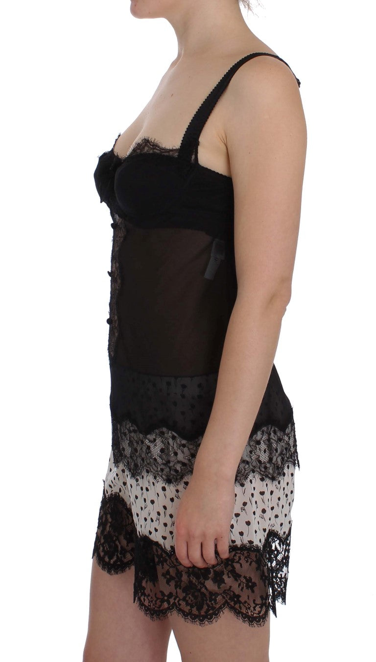Dolce &amp; Gabbana – Schwarzes Dessous-Top aus Seidenspitze mit Blumenmuster