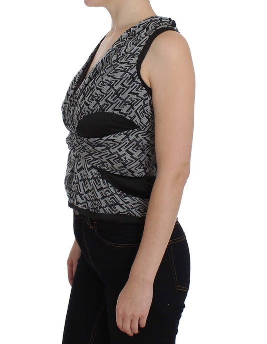 بلوزة حرير رمادية سوداء من كارل لاغرفيلد