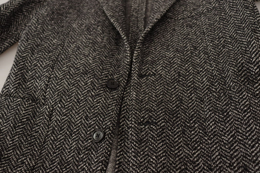 Dolce &amp; Gabbana Einreihiger Fantasy-Blazer aus grauer Baumwolle