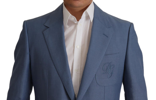 Dolce &amp; Gabbana – Blaue, einreihige Blazerjacke mit Logo