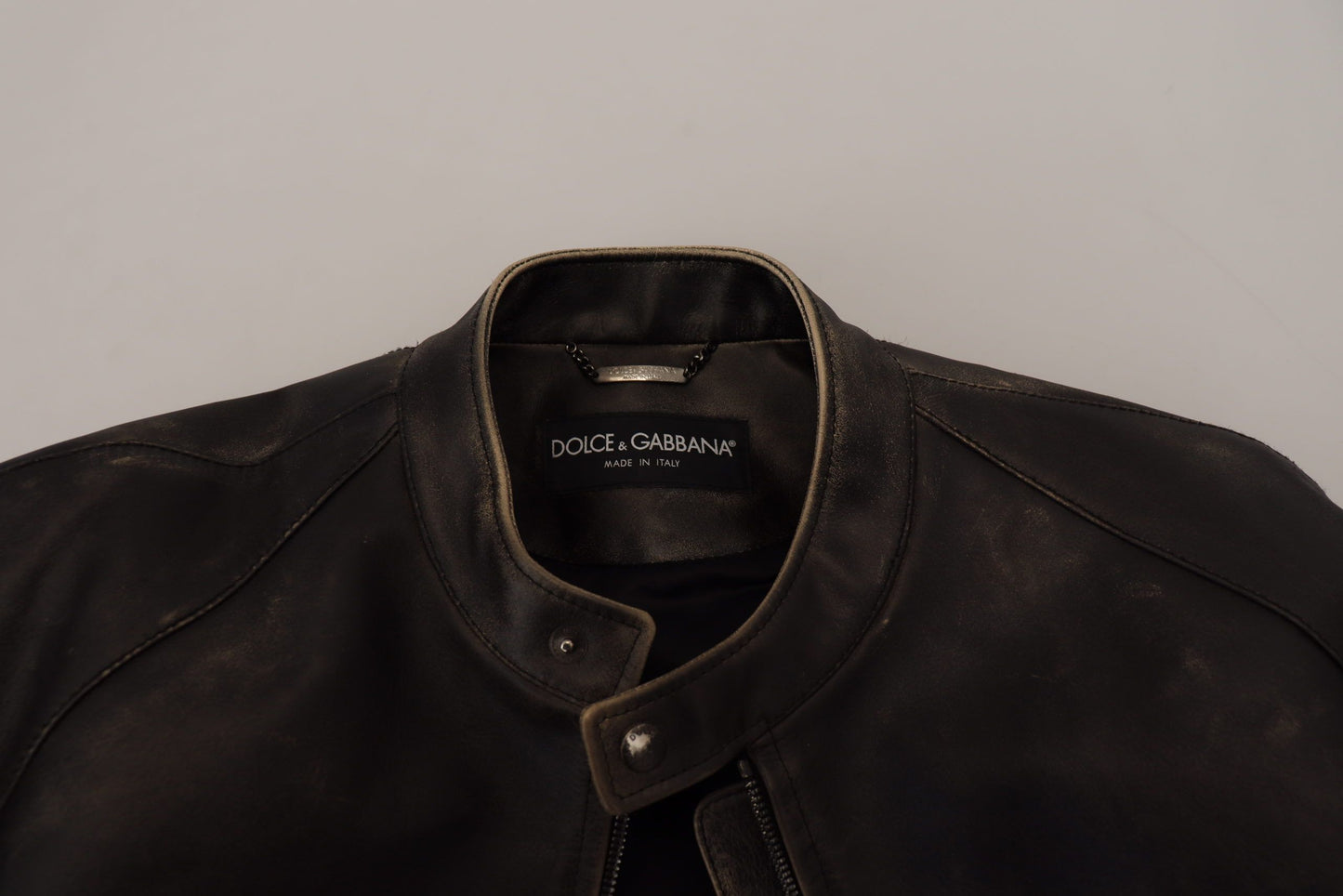 Dolce &amp; Gabbana – Schwarze Bikerjacke aus Leder mit Reißverschluss