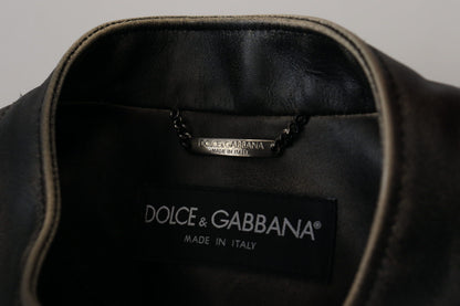 Dolce &amp; Gabbana – Schwarze Bikerjacke aus Leder mit Reißverschluss