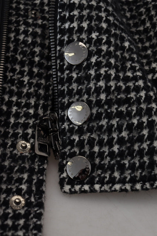 Dolce &amp; Gabbana – Schwarze Bomberjacke aus Polyester mit Hahnentrittmuster