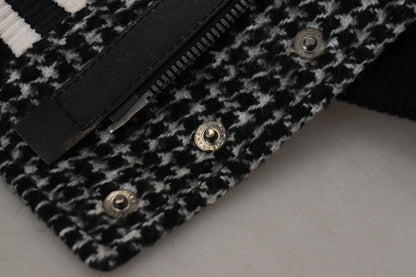 Dolce & Gabbana Dark Gray Houndstooth Polyester Bomber Jacket