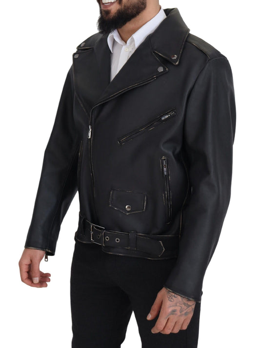 Dolce &amp; Gabbana – Schwarze Bikerjacke aus Leder mit Reißverschluss