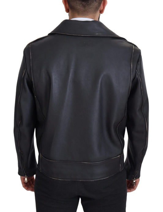 Dolce &amp; Gabbana – Schwarze Bikerjacke aus Leder mit Reißverschluss