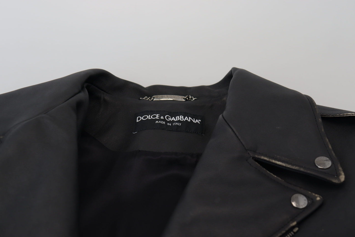 Dolce &amp; Gabbana – Schwarze Bikerjacke aus Leder mit Reißverschluss