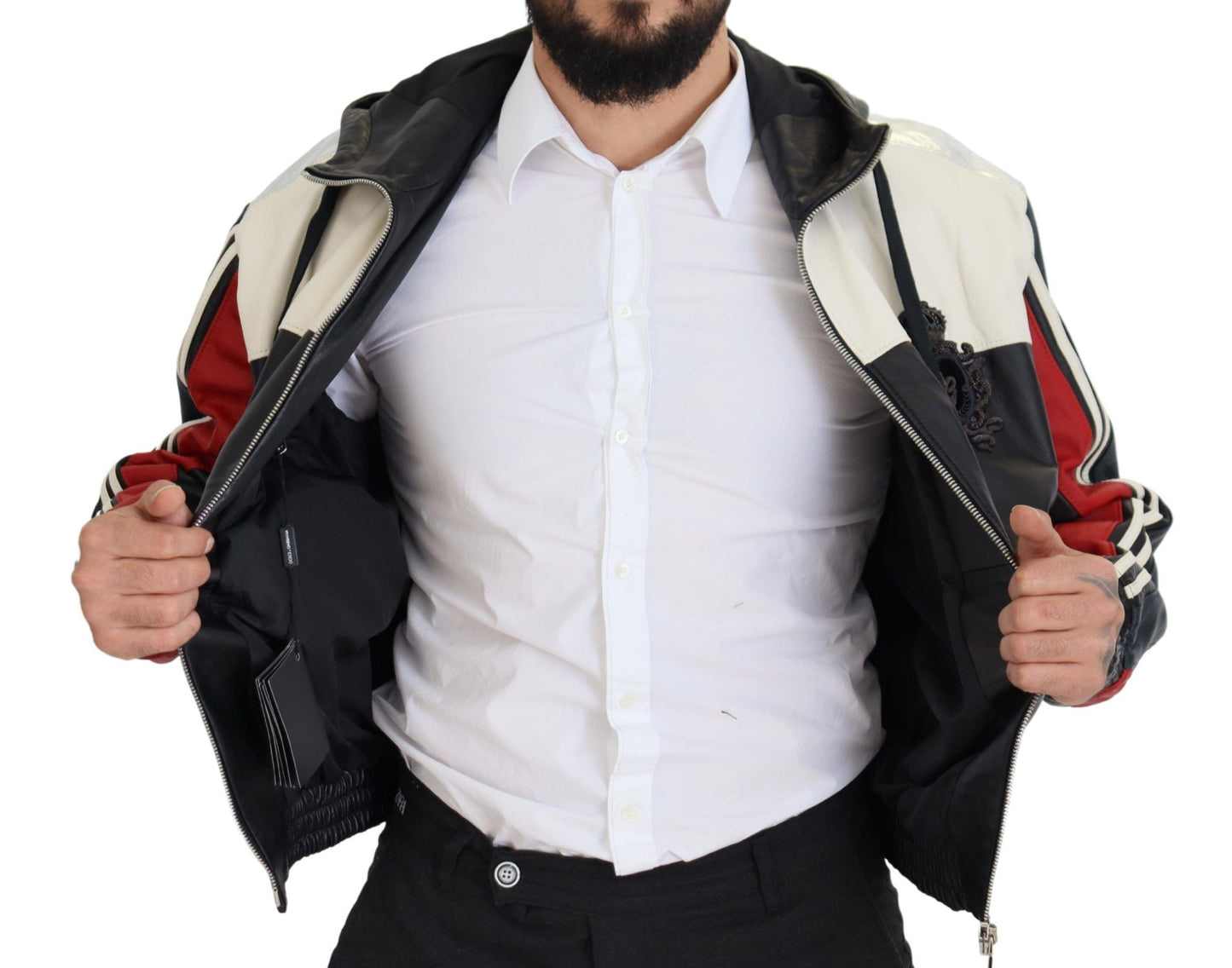 Dolce &amp; Gabbana – Blouson-Manteljacke aus schwarzem Leder mit Kapuze