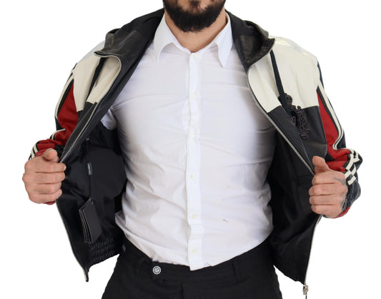 Dolce &amp; Gabbana – Blouson-Manteljacke aus schwarzem Leder mit Kapuze
